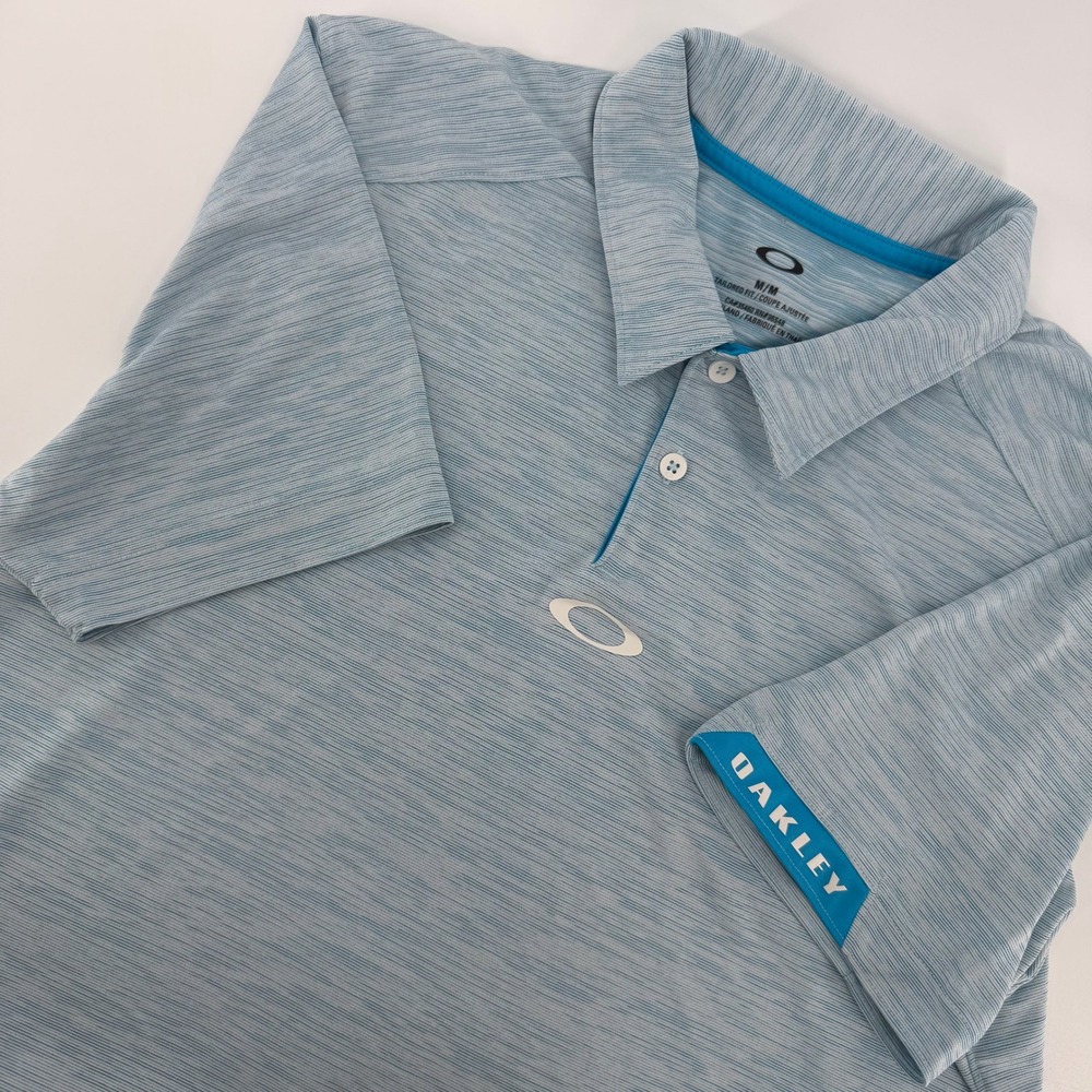 Oakley Polo Shirt Mens M Blue Heathered Tailored Fit Short Sleeve Golf Tennis